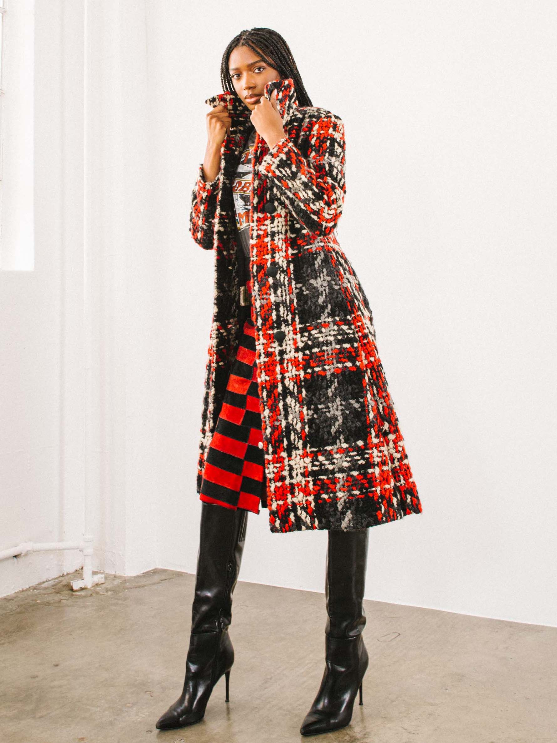 1960s Davidow Red And Black Chunky Tweed Coat