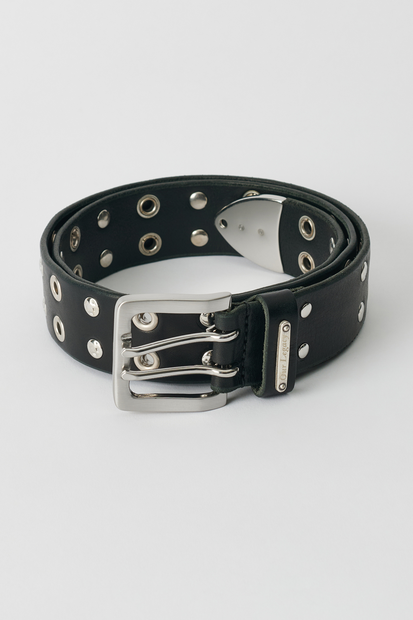 Our Legacy - Studded Double Tongue Belt Flecking Black Leather
